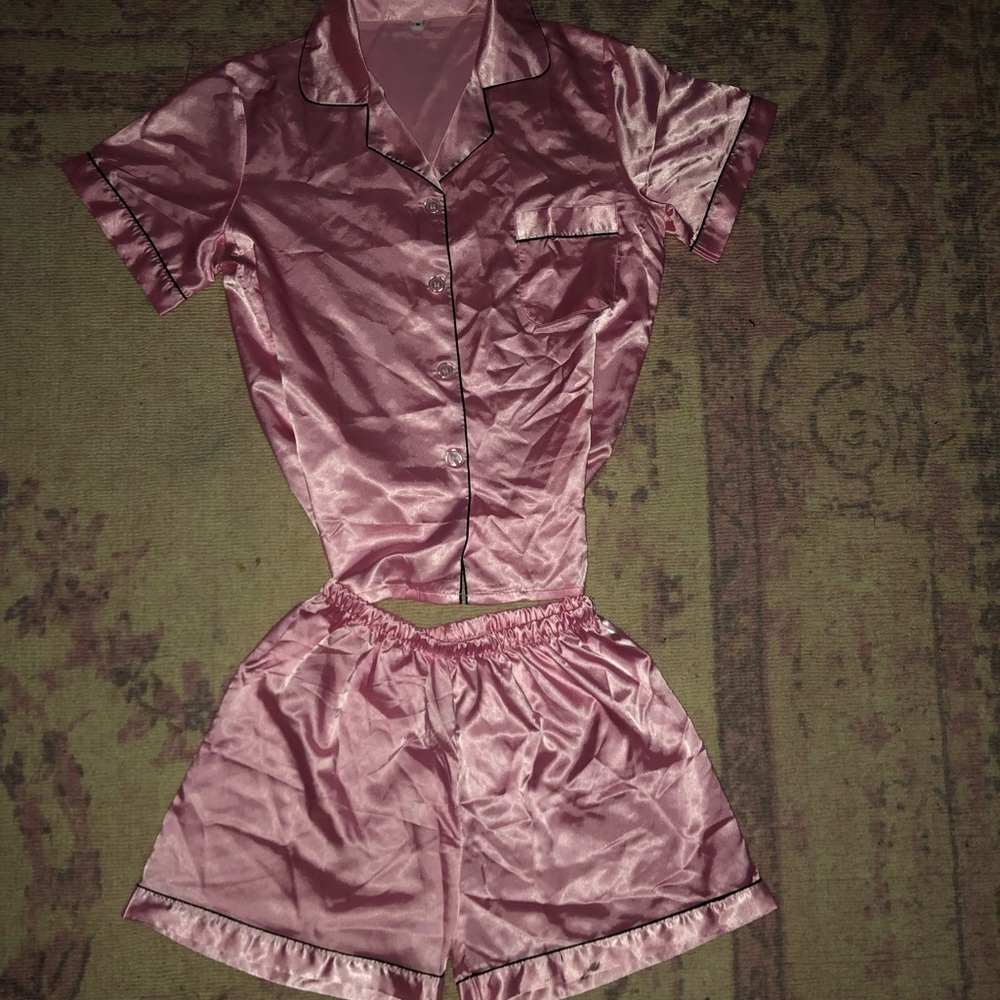 Pink satin pj set